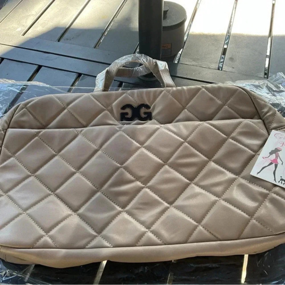 Gilda Paris Quilted Weekender Bag Taupe w/ Black Accents BNWT